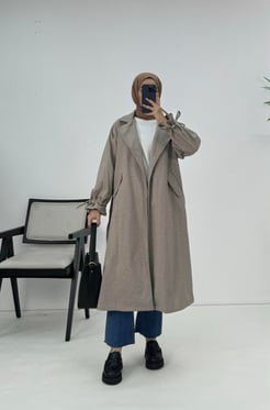 5941-kaşe kumaş-bilek ucu ipli desenli kaban-vizon