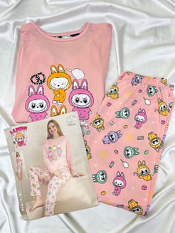 ç5778-milan lizbon kumaş labubu pijama takımı-pudra 