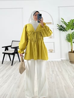 4182-poplin kumaş-önden bağlamalı bilek ucu lastikli kimono- yag yeşili