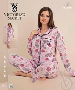 Ç5461  LOVE YAZILI VİCTORİA PİJAMA TAKIMI -PUDRA