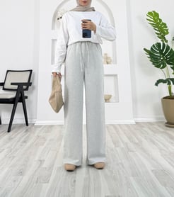 6345-su yolu kumaş-çizgili beli lastikli pantolon-gri