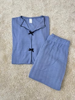 ç1315-zincir kumaş önü fiyonklu pijama takımı-mavi