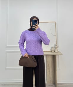 24569-örgülü triko kazak-lila