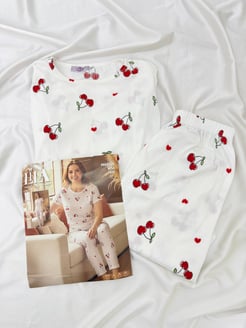 ç1125-pegasus kumaş kısa kollu pijama takımı-beyaz 