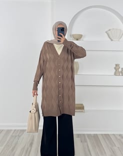 3239 - önü dügmeli hırka - sütlü kahve 