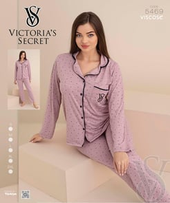 Ç5469-NOKTALI DESENLİ PİJAMA TAKIMI - GÜL KURUSU