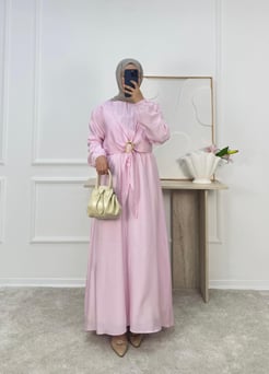 1850-modal kumaş önü tokalı elbise- pembe 