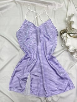 ç68679 - saten mini puantiyeli elbise - lila