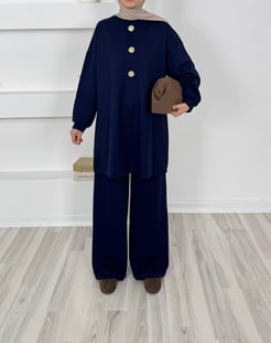 5263-oysho gold düğmeli pantolonlu takım-lacivert