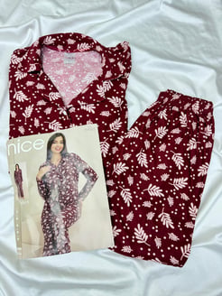 ç5493 - süet kumaş dügmeli desenli pijama takımı - bordo