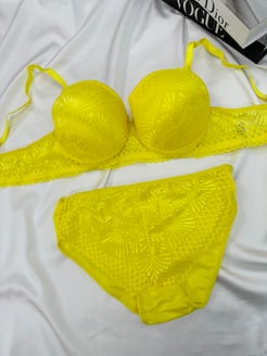 Ç9327 DOLGULU DANTELLİ SÜTYEN TAKIMI SARI