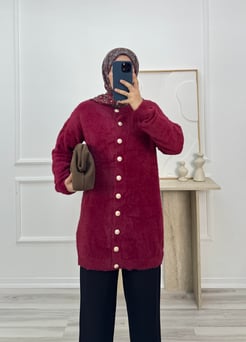 7519-önü düğmeli triko hırka-bordo