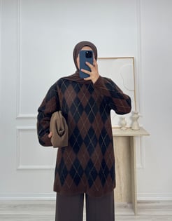 2585-baklava desen triko kazak-acı kahve