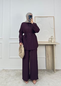 6988-kuşaklı luna pantolonlu takım-bordo