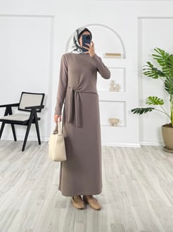 79315 - oysho kumaş önden baglamalı elbise - vizon 