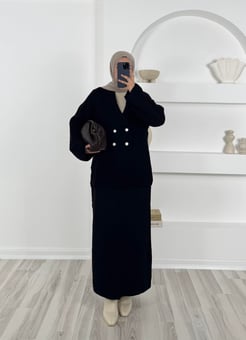 02791 - etekli örgü hırka triko takım - siyah