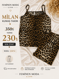 ç0014 milan kumaş ip askılı pijama takımı-leopar