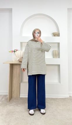 9821-oşho kumaş çizgili tunik-yeşil