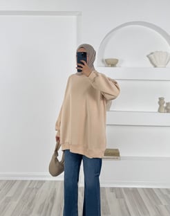 2669-üç iplik şardonlu sweatshirt-taş