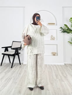 8136 - çilek kumaş batik desenli pantolonlu kimona takım - siyah