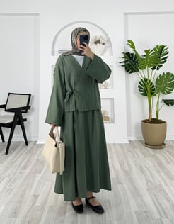 5564-çilek kumaş-üstü kimono etekli takım-yeşil