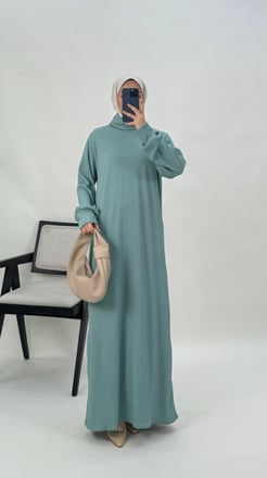 9249 B33+Kendinden Piliseli Burgu Elbise su yeşili
