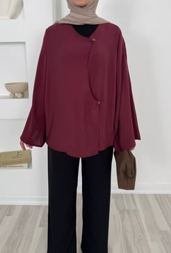 1721-modal kumaş düğmeli ceket bluz-bordo