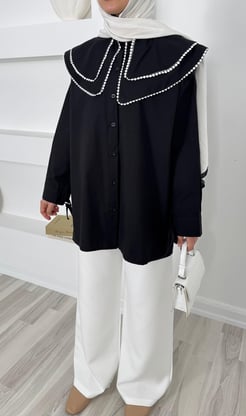 2026-terikoton kumaş bebe yaka tunik-siyah