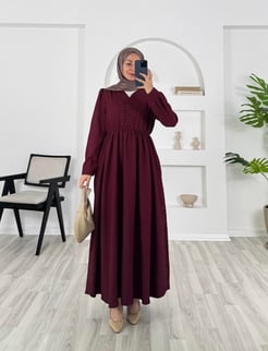 8095 -fitilli  helena kumaş önü top dügmeli elbise - bordo