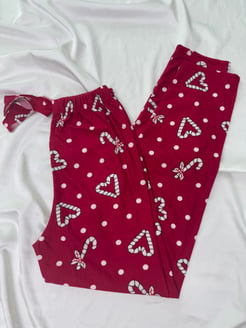 Ç2028 - süet kumaş kalpli pijama altı - kırmızı