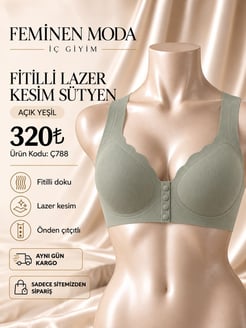 ç788 lazer kesim fitilli çıtçıtlı sütyen-yeşil