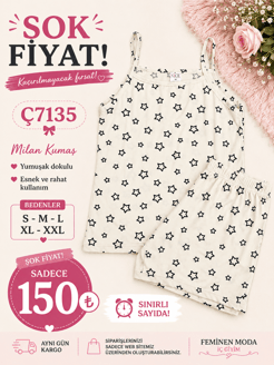 ç7135-milan kumaş gömlek yaka şortlu pijama takımı-krem