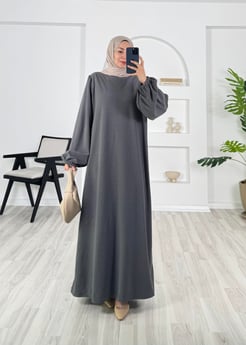 4438 - kışlık astana kumaş kemerli elbise - füme 