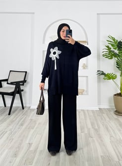 24499 - önü çiçekli triko - lacivert