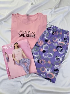 Ç4539 - milan kumaş kısa kollu sunshıne pijama takımı - pudra 