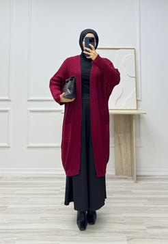 300-örgülü yarasa kol triko hırka-bordo