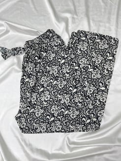 ç0139 - süet kumaş bol paça çiçekli pijama altı - siyah