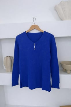 9763-taşlı fitilli triko kazak-mavi
