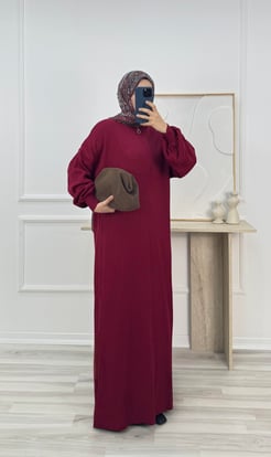 4910-önü fermuarlı triko elbise-bordo