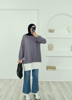 3692 - kristal kumaş altı piliseli tunik - gri