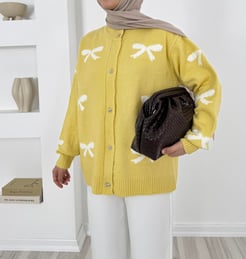 8840 - fiyonk desenli hırka - sarı