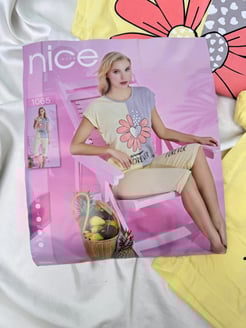 Ç4810 - viskon kumaş kısa kollu kapri forever pijama takımı - sarı 