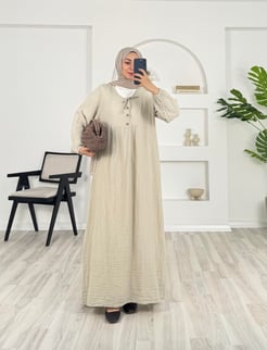 7611 - müslin kumaş önü dügmeli elbise - taş
