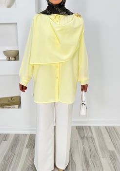 1135-terikoton kumaş broşlu tunik-sarı