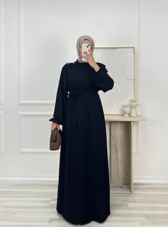 5872-oysho kumaş omzu düğme detaylı önden açık detaylı salaş elbise-siyah