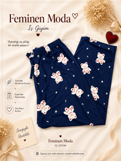 ç4632-milan kumaş battal ayıcıklı pijama altı-lacivert