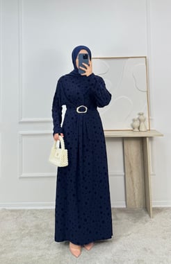 1813sandy kumaş önü tokalı benekli elbise-lacivert