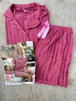ç6234-bürümcük kumaş şortlu pijama takımı-pembe