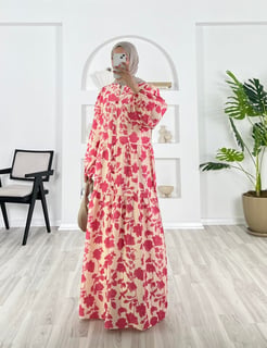 3798-lilium kumaş-beline kadar düğmeli elbise-pembe