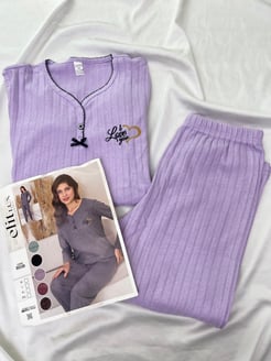 ç8538 -fitilli uzun kollu pijama takımı - lila 